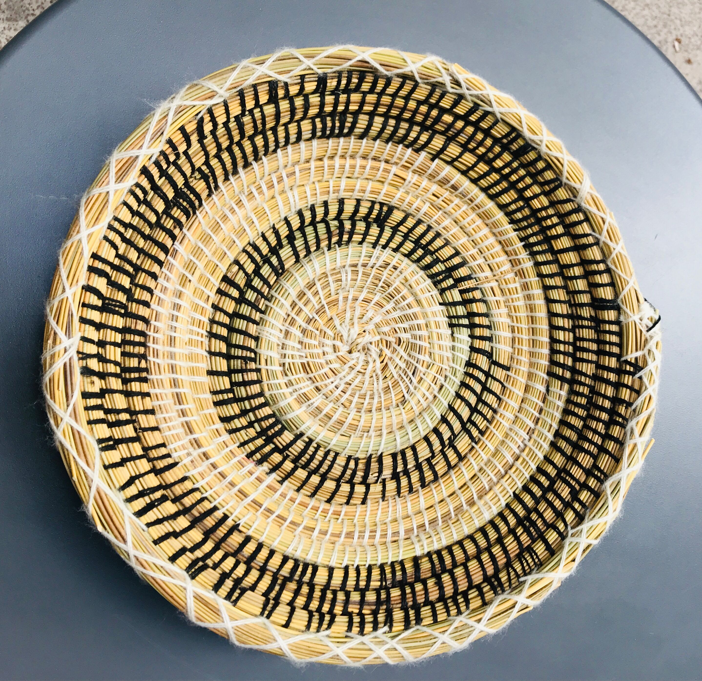 Berber ethnic basket casa black and white wool