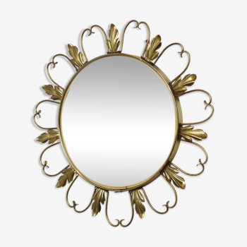 Vintage fish eye convex mirror sunburst witch mirror deknudt hollywood regency