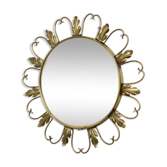 Miroir convexe vintage fish eye sunburst witch mirror deknudt hollywood regency