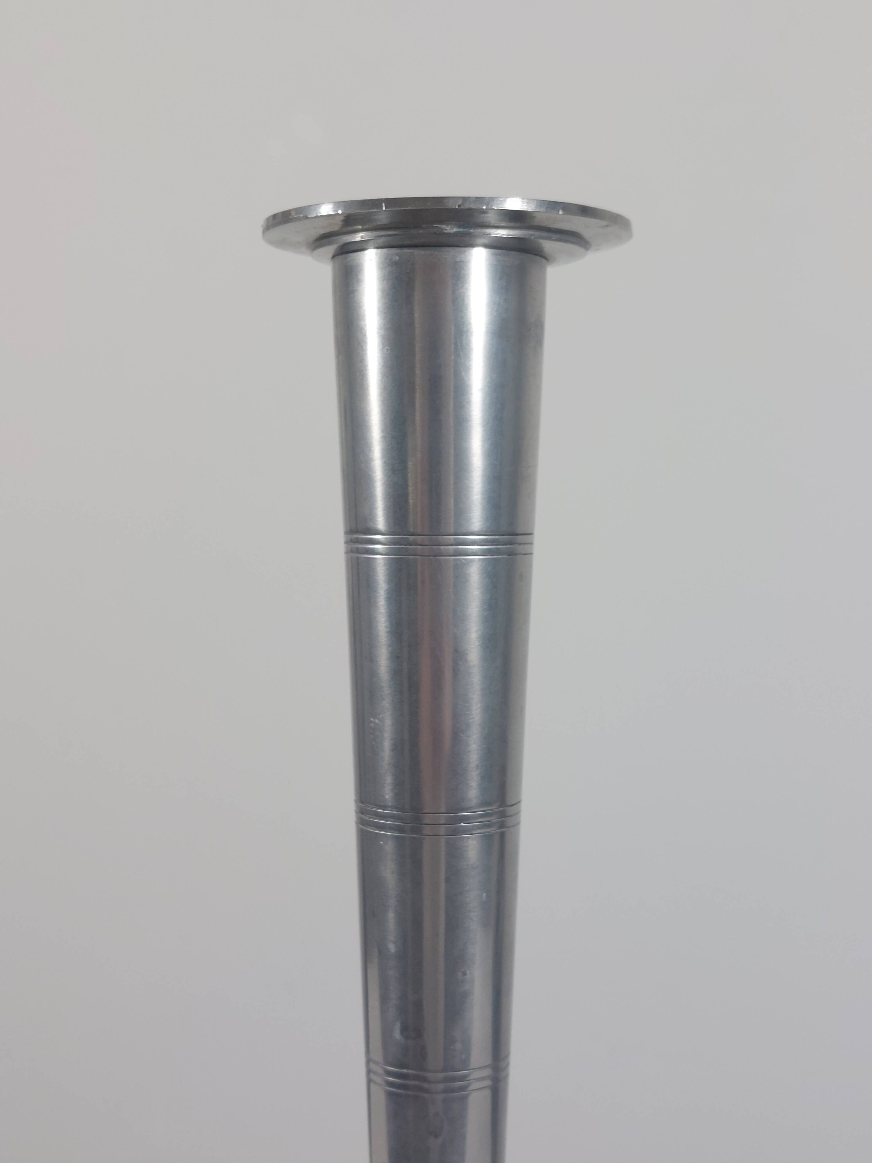 Vintage postmodern art deco revival chromed aluminum candlestick