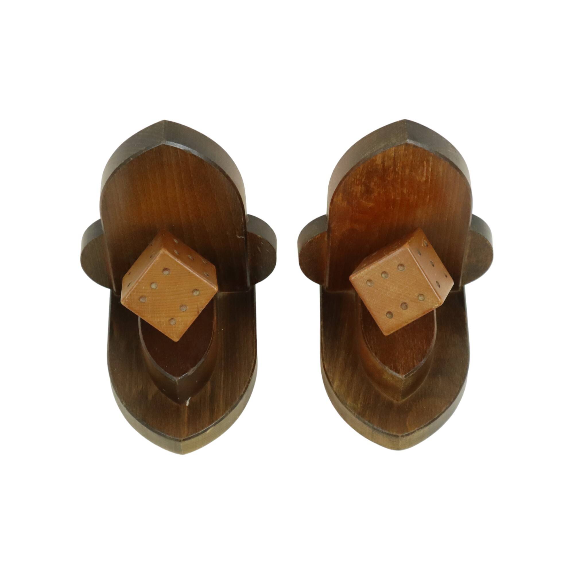 Vintage Wooden Dice Bookends Art Deco Style