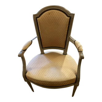 Fauteuil époque Louis XVI en hetre naturel rechampi