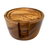 6 coasters in olive wood and their storage box