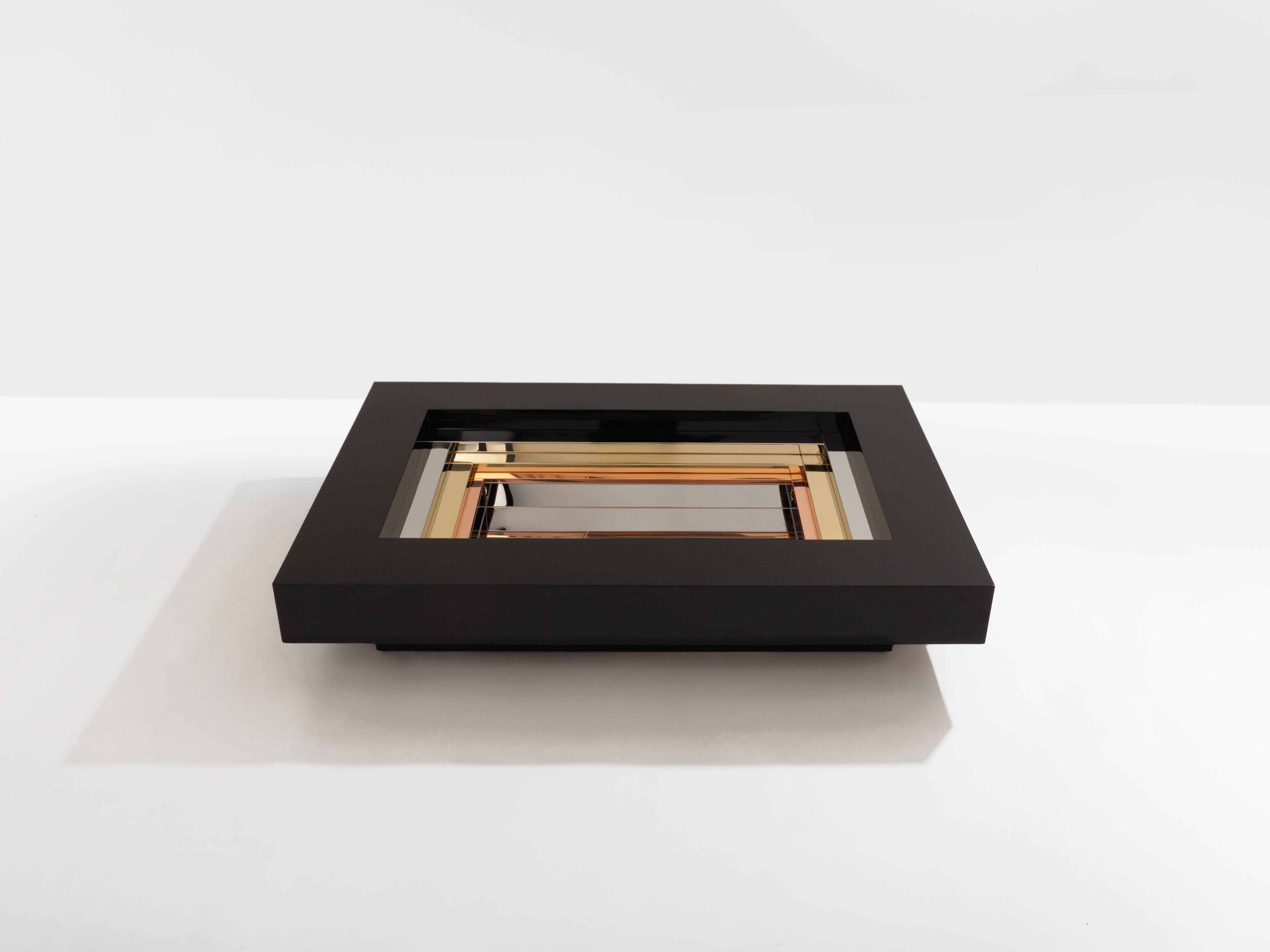 Lacquered brass and chrome coffee table by Alain Delon for Maison Jansen, 1972