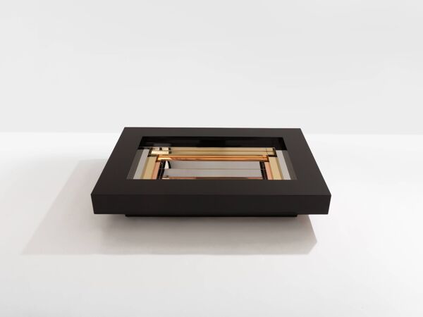 Table basse laquée laiton chrome Alain Delon pour Maison Jansen 1972