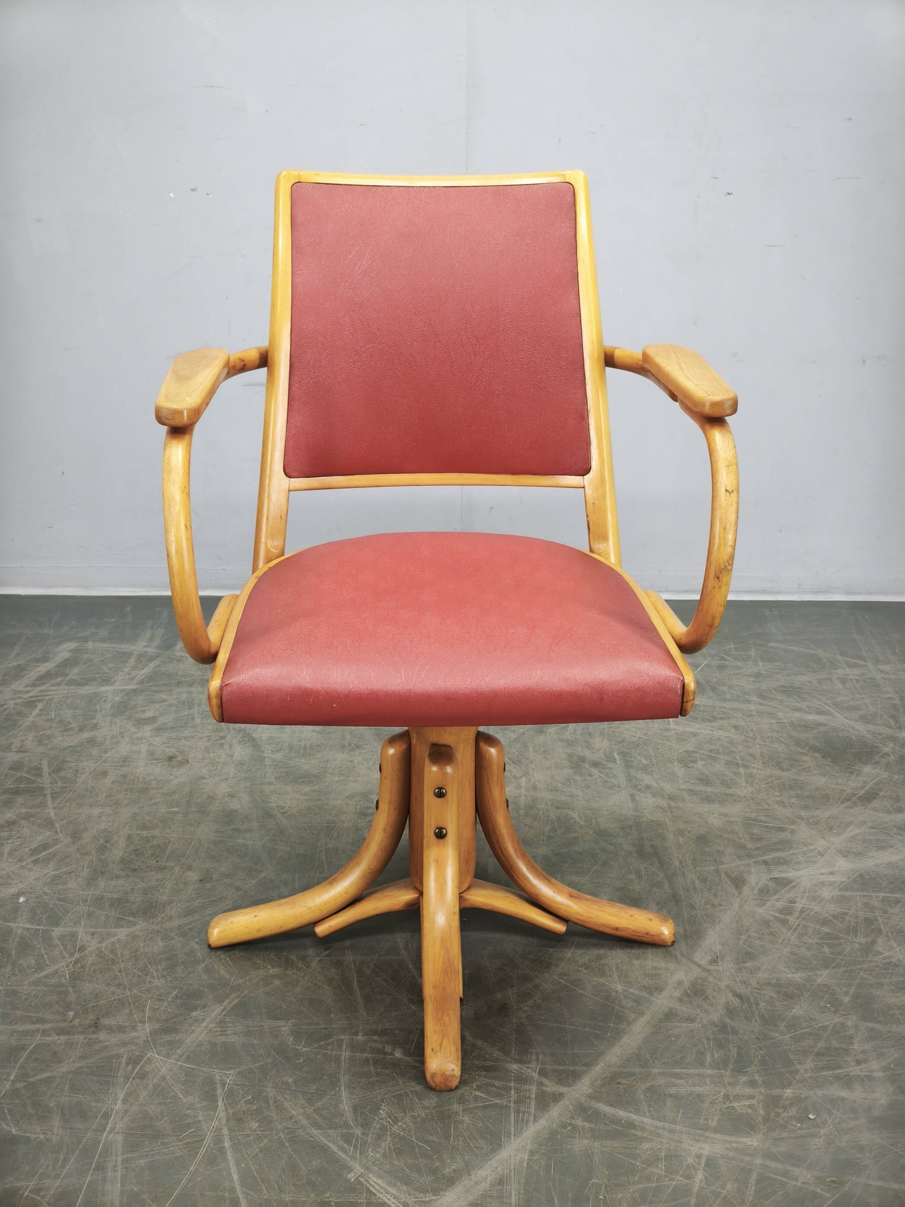 Ligna Adjustable Swivel Office Chair, Czechoslovakia, 1950s