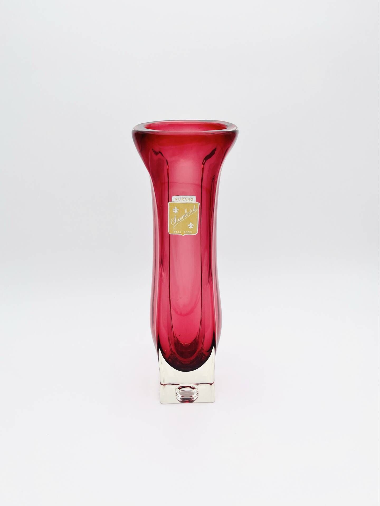 Murano Vase Fratelli Toso Chambord Sommerso Red Labelled 35cm