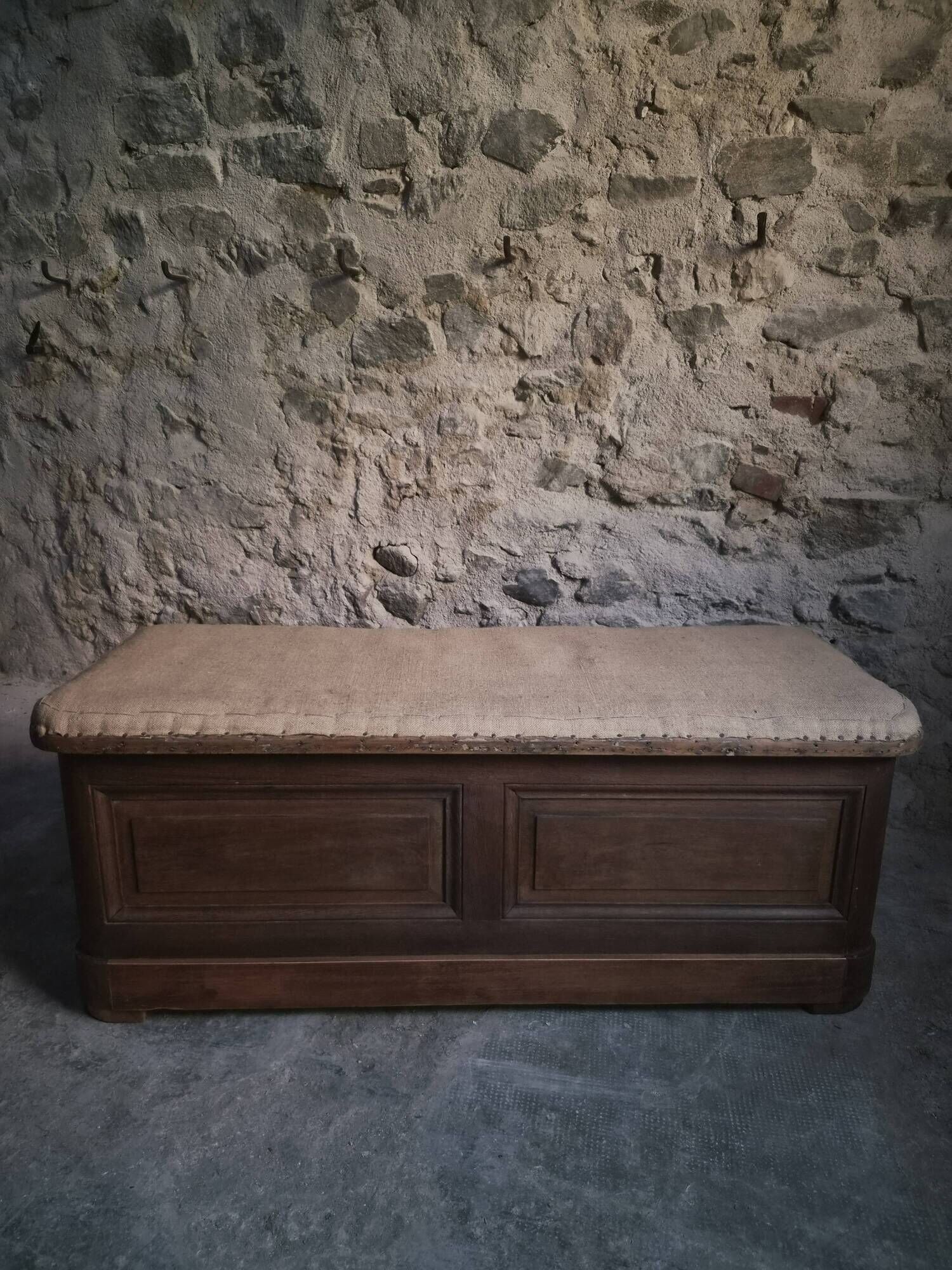 Antique French oak storage bench / blanket box, 1800–1850