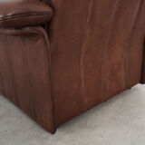 Fauteuil en cuir marron, design suisse, années 1970, fabrication: De Sede