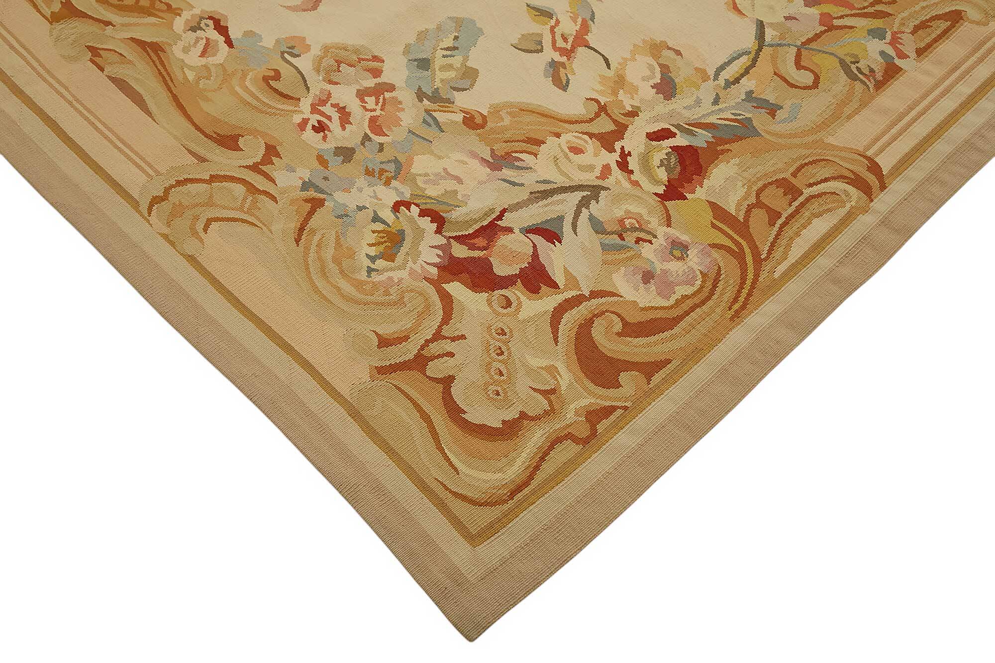 Handmade European Vintage Aubusson Kilim 275 cm x 354 cm