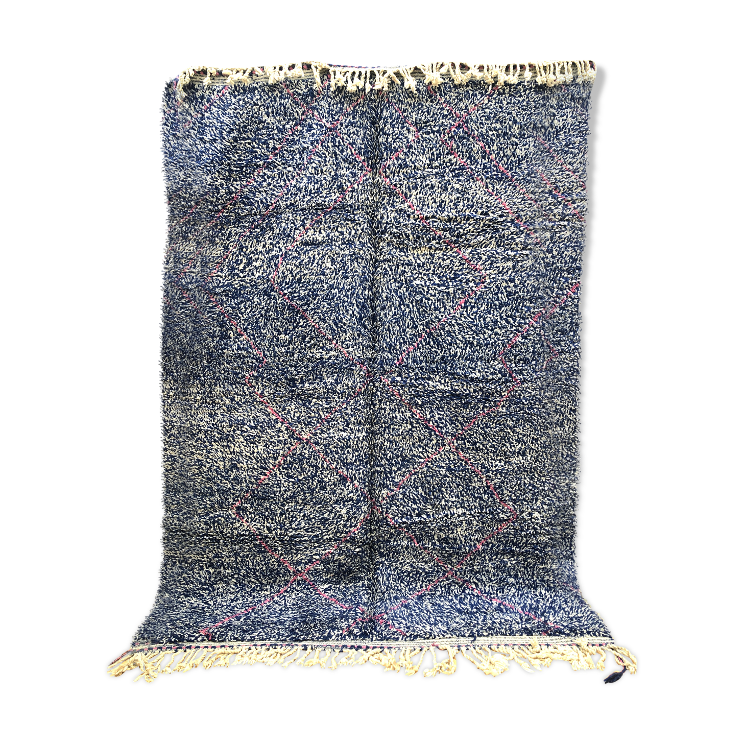 Moroccan Berber carpet Beni Ouarain intense blue with pink diamonds 3.06x2,16m