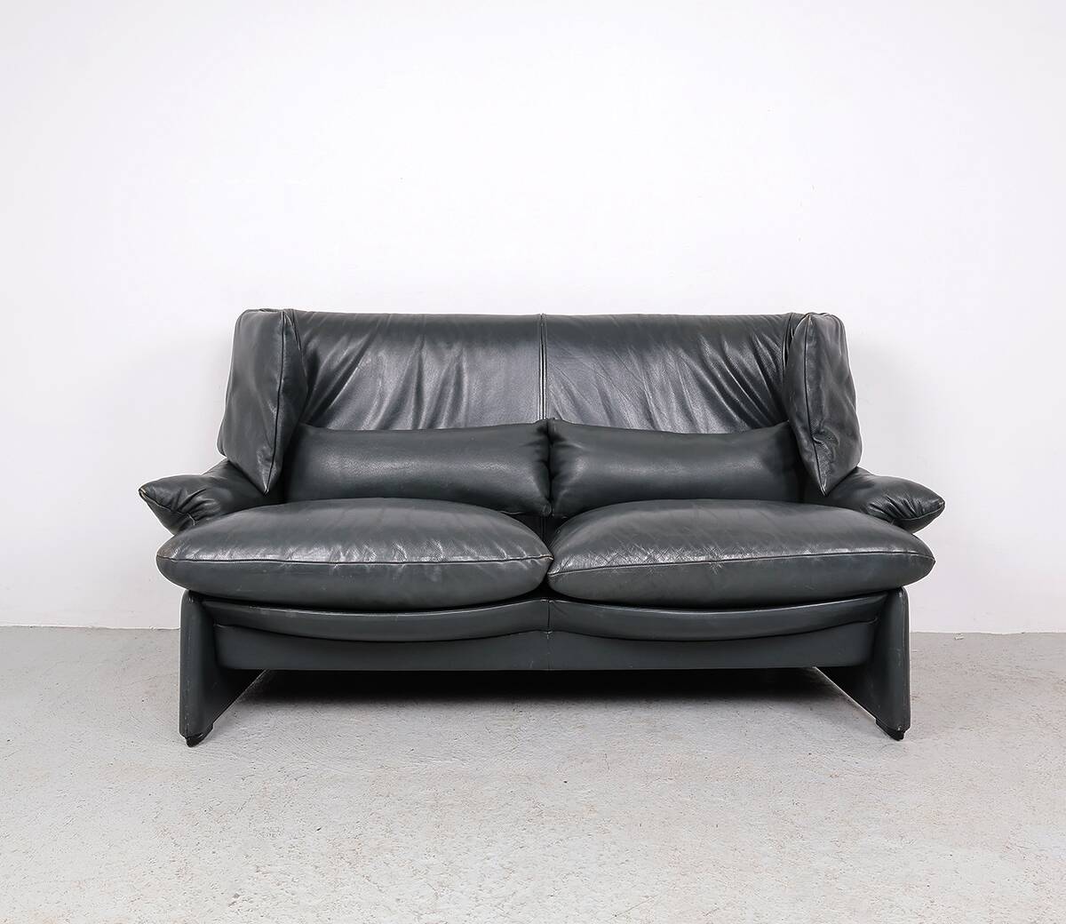 Leather Sofa with Pouf by Vico Magistretti for Cassina, 1980s, Set of 2