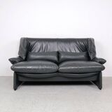 Canapé en cuir avec pouf par Vico Magistretti pour Cassina, années 1980, lot de 2
