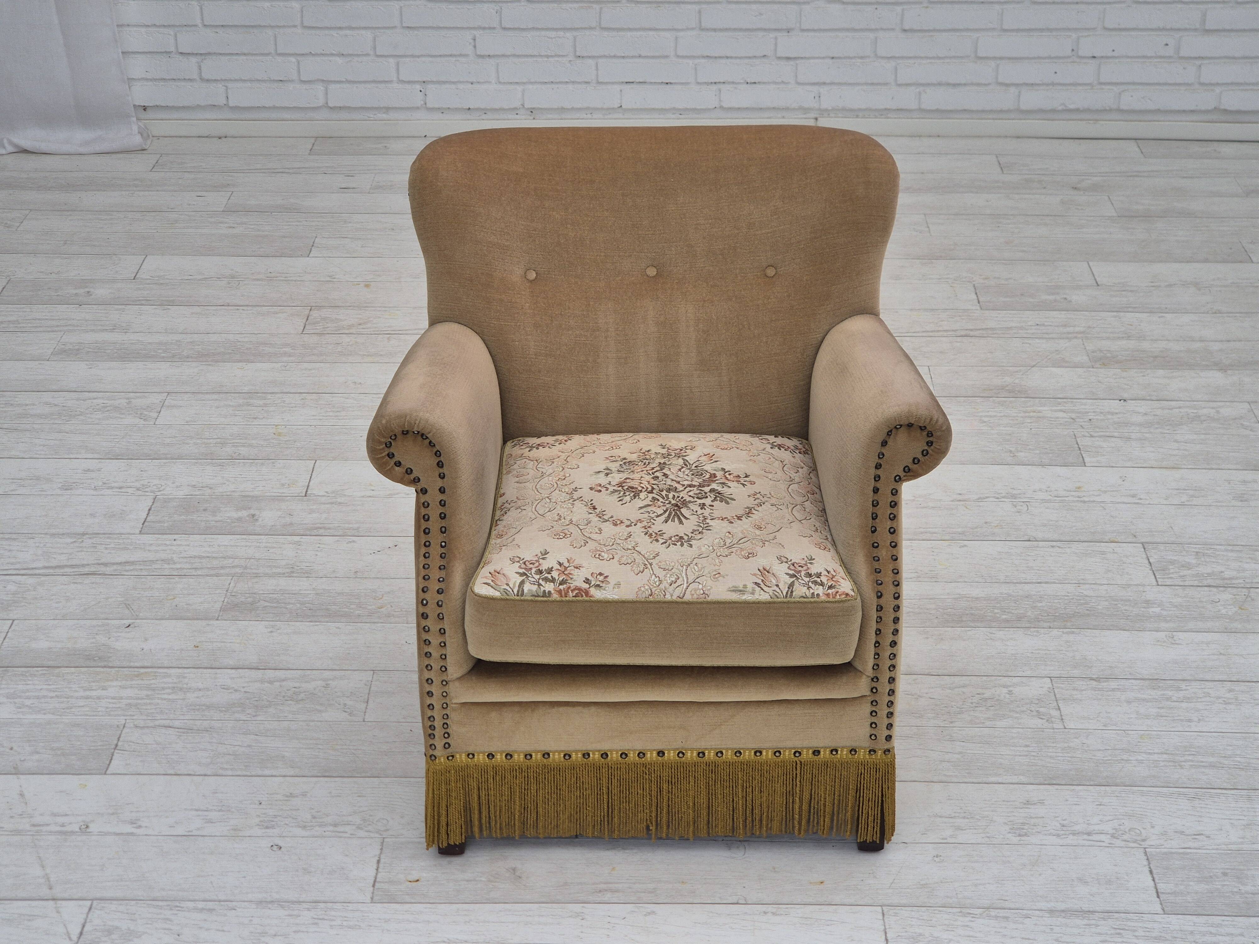 1960s, Danish lounge chair, green furniture velour, original condition.