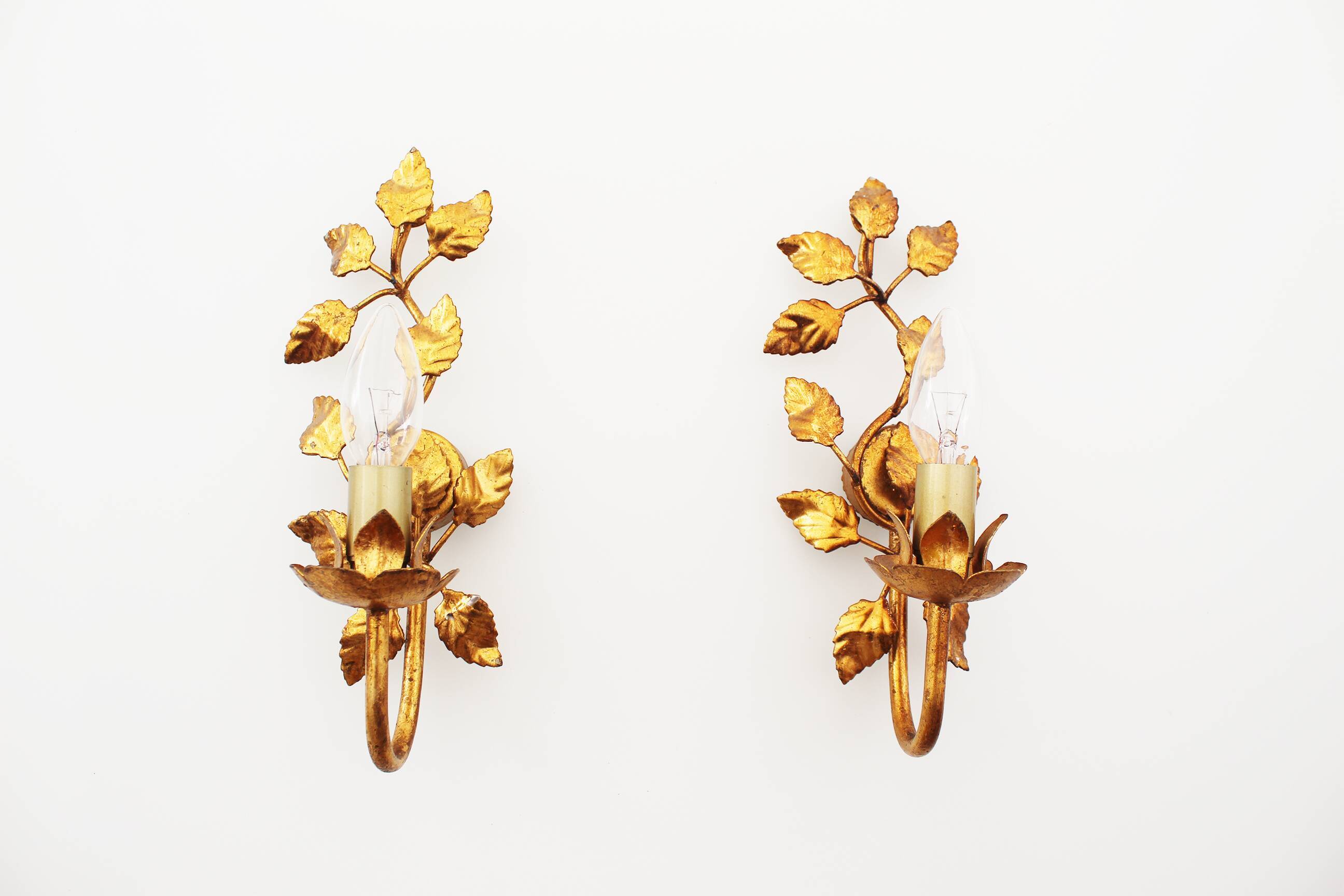 Pair of vintage gilt leaf sconces by Hans Kögl