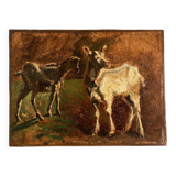 Portrait on the farm goats in the meadow 19th oil on canvas