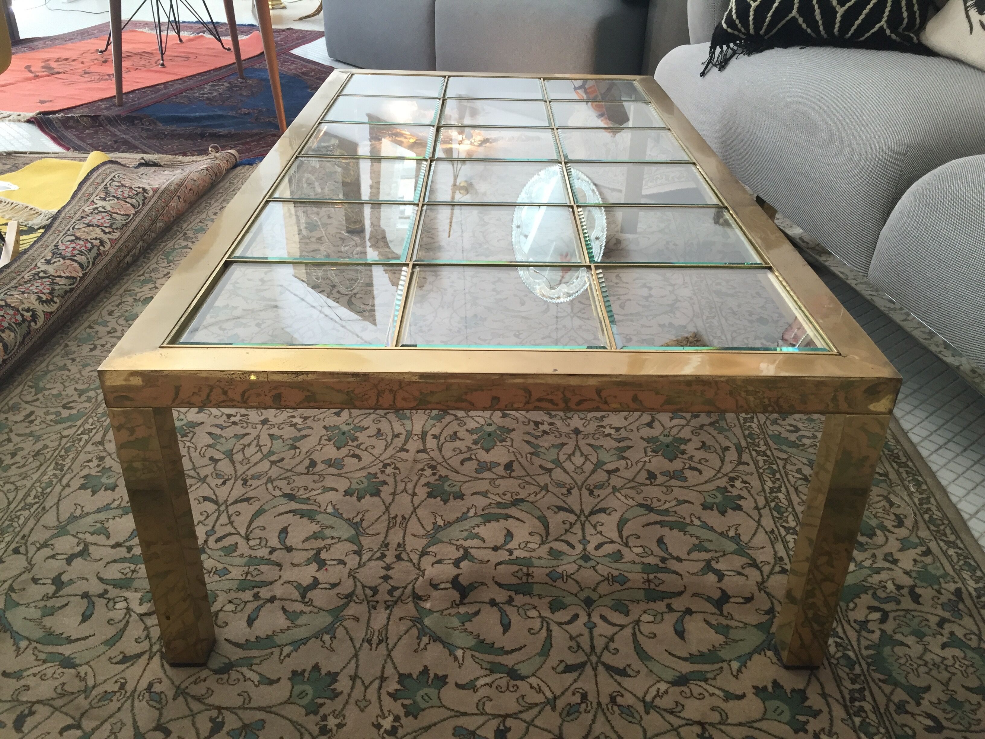 Table brass and beveled glass