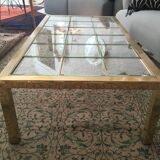Table laiton et verre biseauté