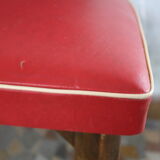 Lot of 8 vintage wooden chairs and red skai