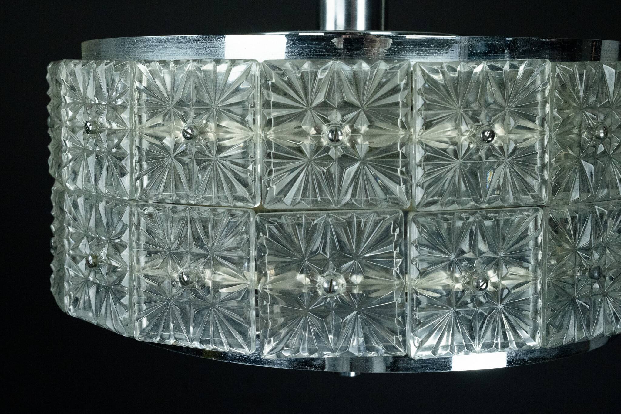 Vintage Kinkeldey Crystal Glass and chrome Chandelier. Germany 1960s