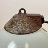 Industrial White Grey Enamel Factory Lamp with Cast Iron Top, 1960s