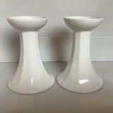 Pair of white candlesticks with faceted tulip foot