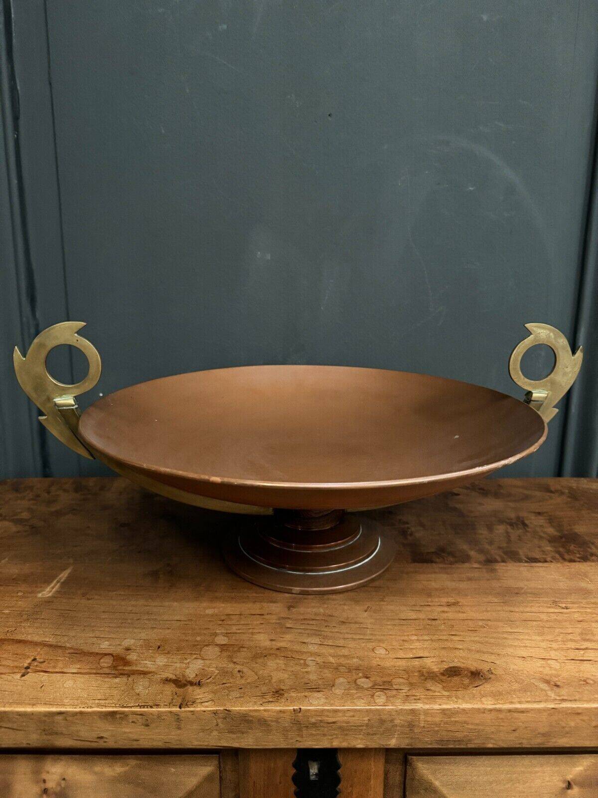 1930 copper bowl with Art Deco bronze handles