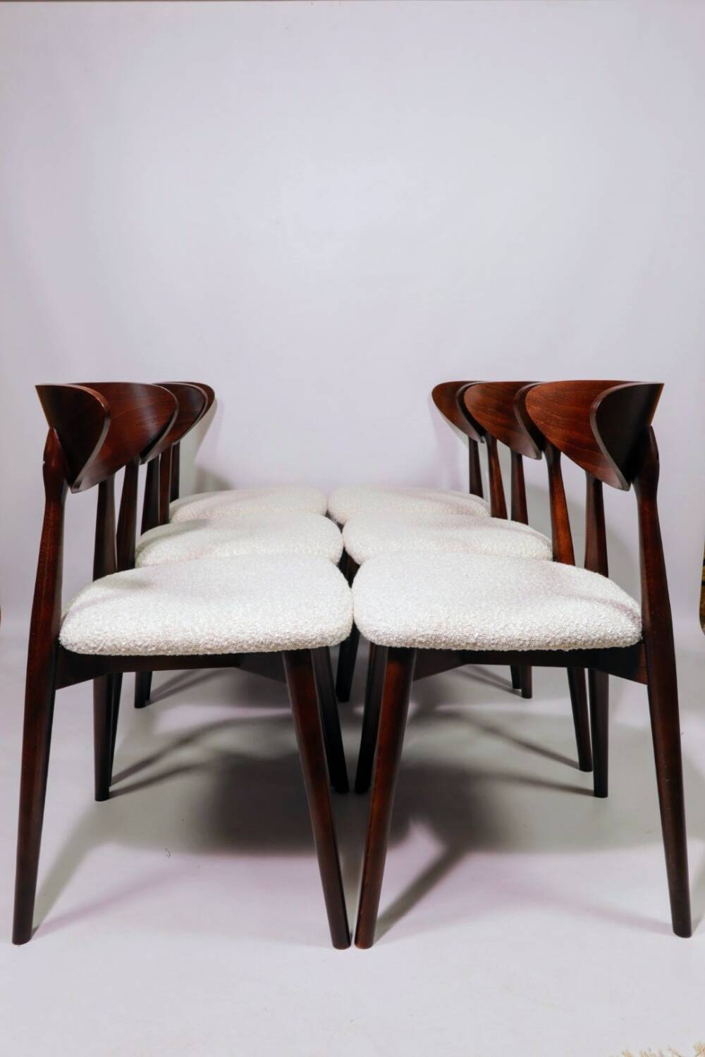 Vintage dining chairs set of 6 pearl bouclé