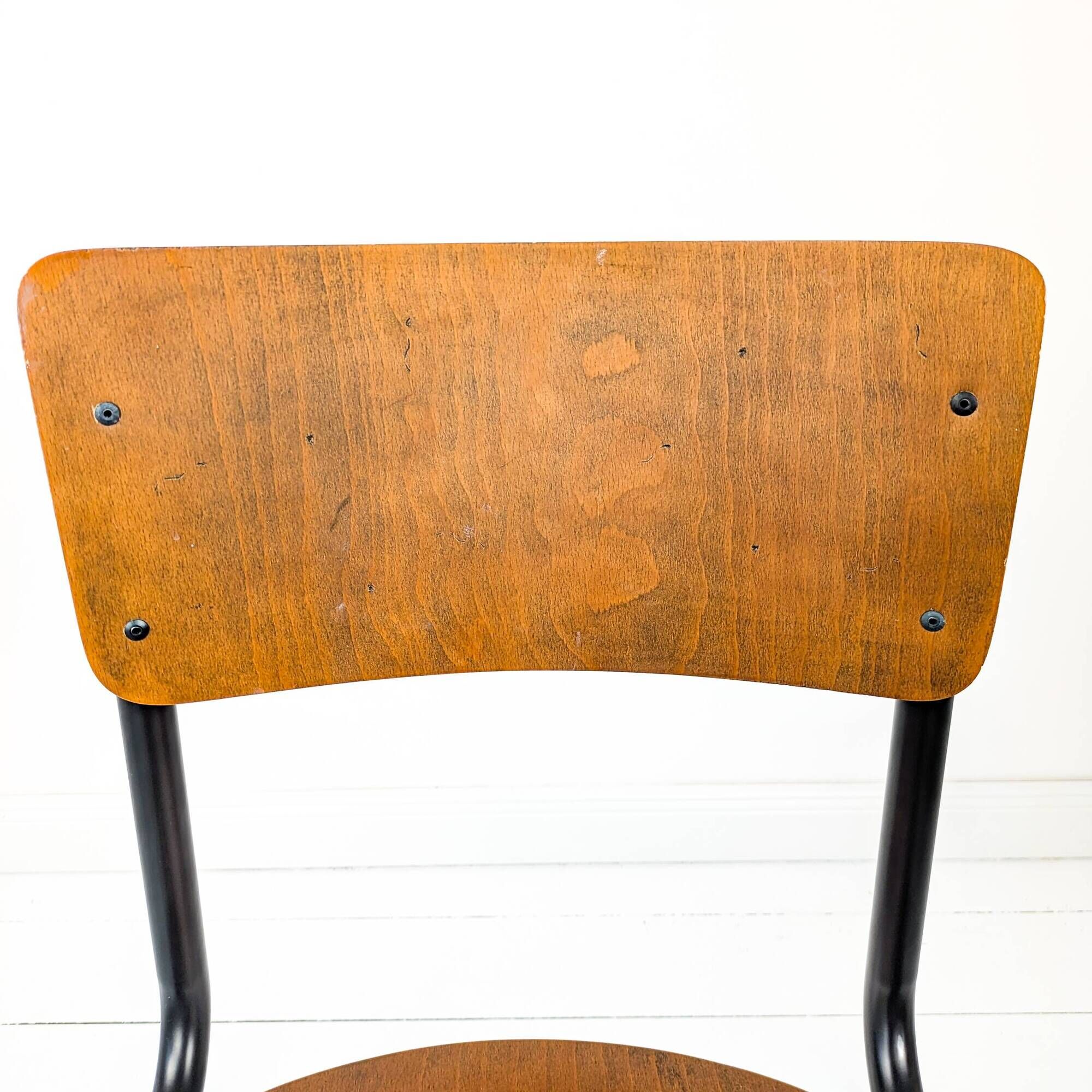 Chaise vintage bois noir métal Chaise d'école Mid Century Chaise de salle à