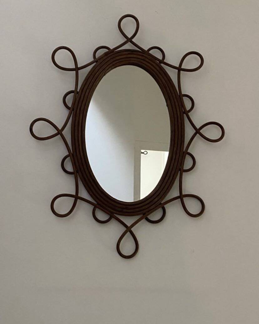 Miroir rotin années 50