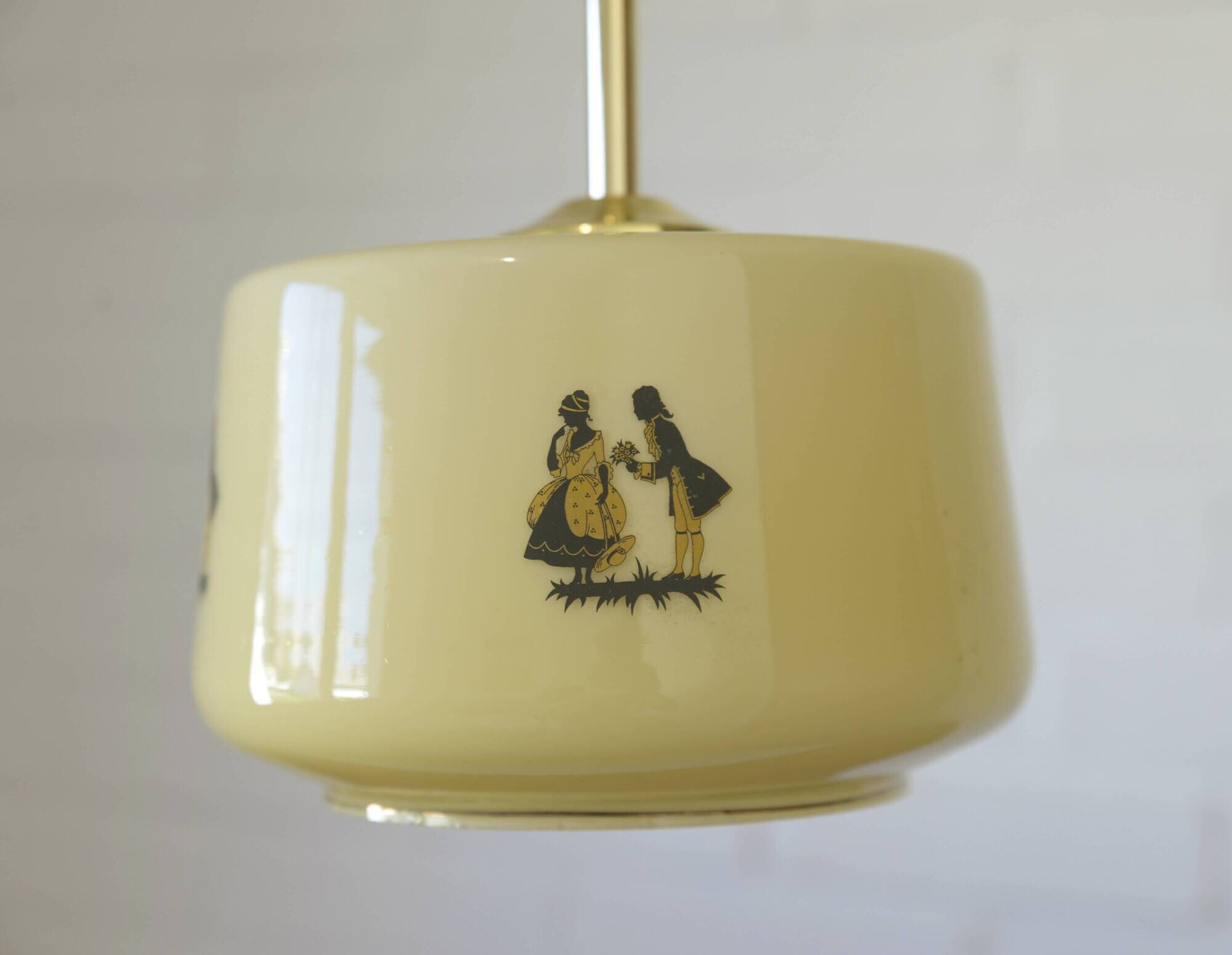 1950s Yugoslav Vintage Pendant Light,  Restored Caramel Opaline Glass Lamp