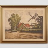 Painting „The Windmill”, Scandinavian design, 1970s