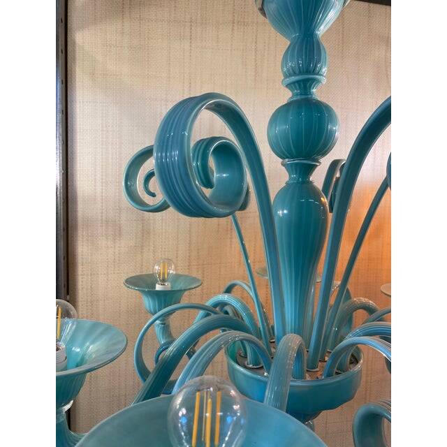 Italian Light Blue Murano Style Glass Chandelier