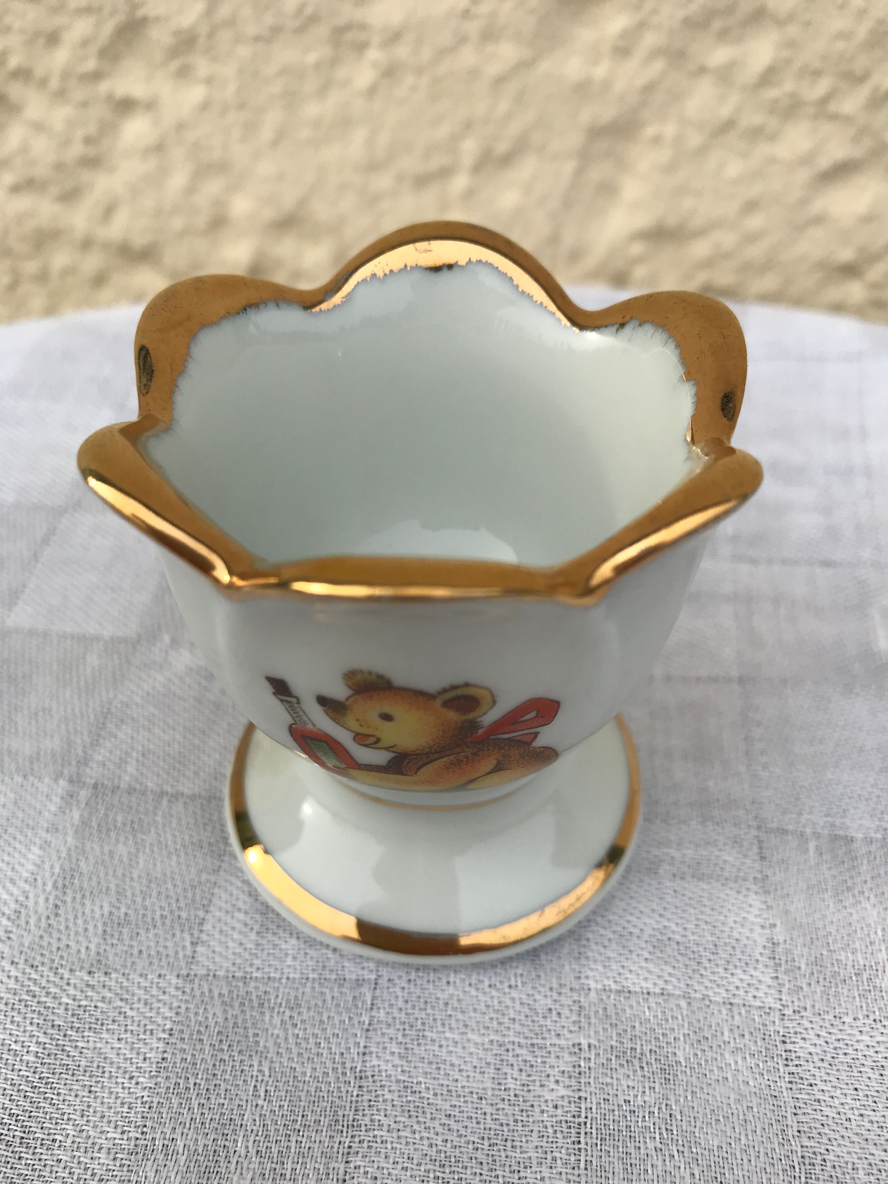 Limoges porcelain teddy bear egg cup