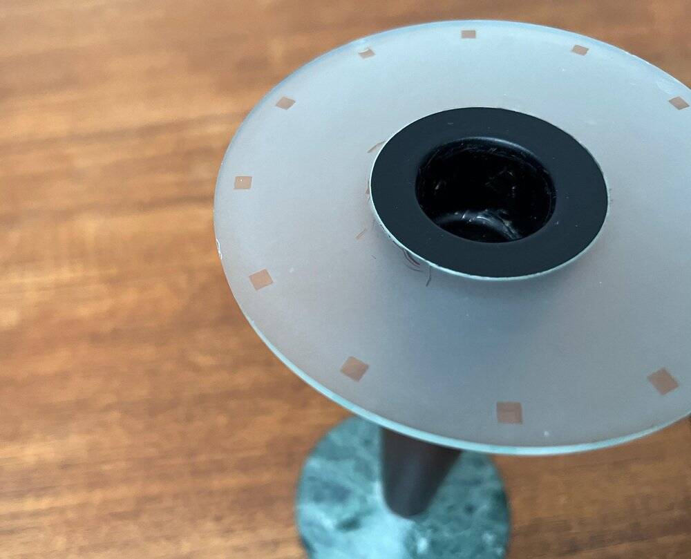 Vintage postmodern Italian wooden and stone candle holders, 1980s, set of 2.