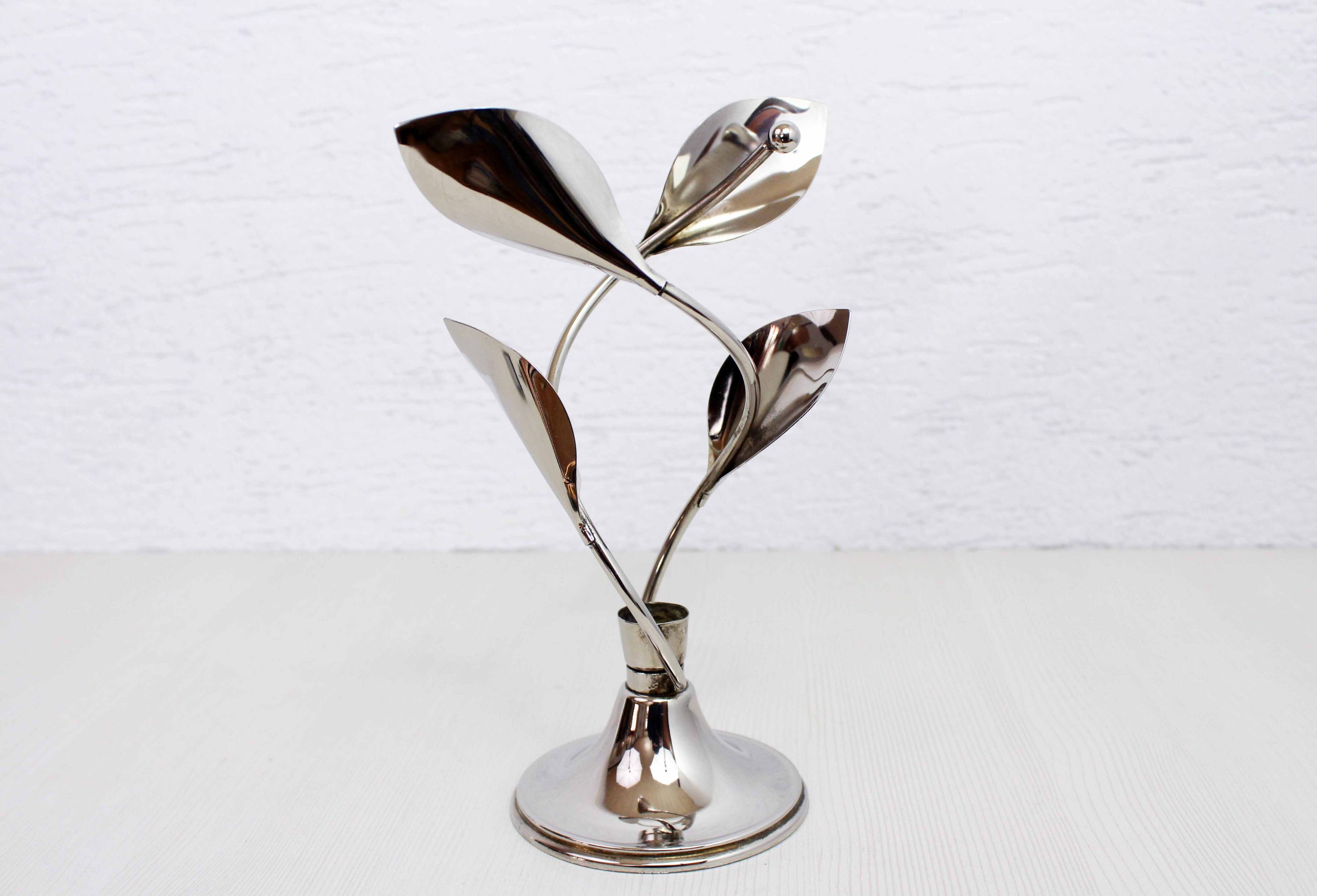 Chrome metal floral candle holder