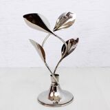 Chrome metal floral candle holder
