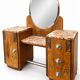 Ensemble coiffeuse 1930 Art Déco en Noyer avec dessus marbre et chevet