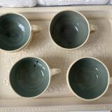 4 handcrafted beige & blue glazed earthenware cups