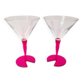 Paire de verres à cocktail rose vif années 80