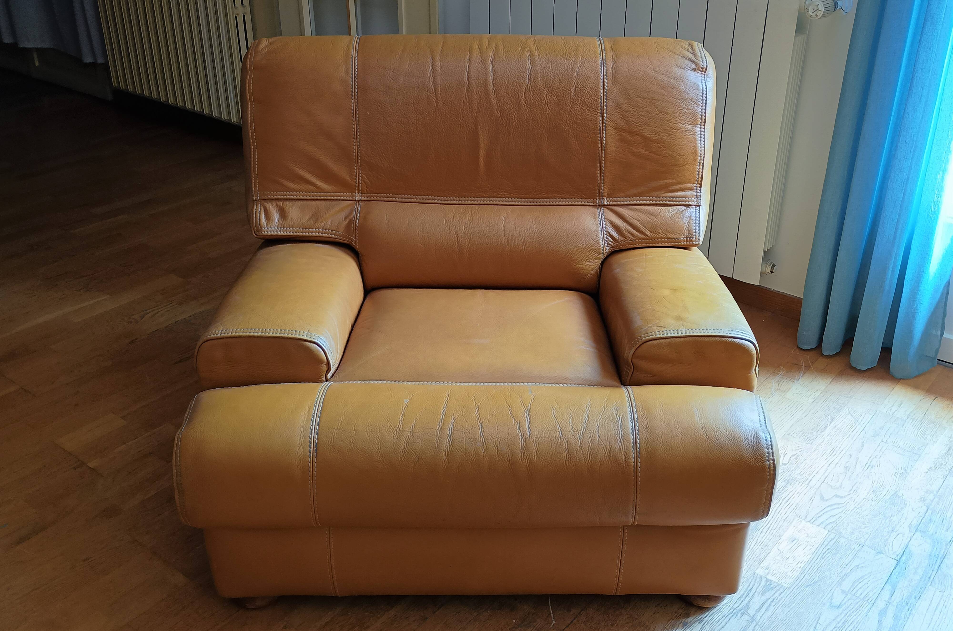 Camel leather armchair MARWAY