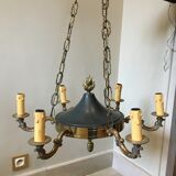 Suspension/chandelier, metal and bronze, 6 arms candles