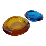 Amber and Blue Sklo Union Glass Ashtrays by Rudolf Jurnikl, Czechoslovakia, 1960s, Set of 2