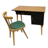 Baumann desk and chair, 1960s, Formica, wood and black, green seat