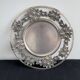 Vintage, round dish, silver metal, stylized leaf and rose decoration, French work, France