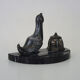 Regulated inkwell and marble signed Franjou pelican art deco