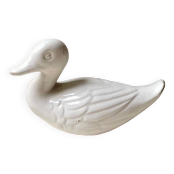 Canard 11 cm en faïence blanche vintage