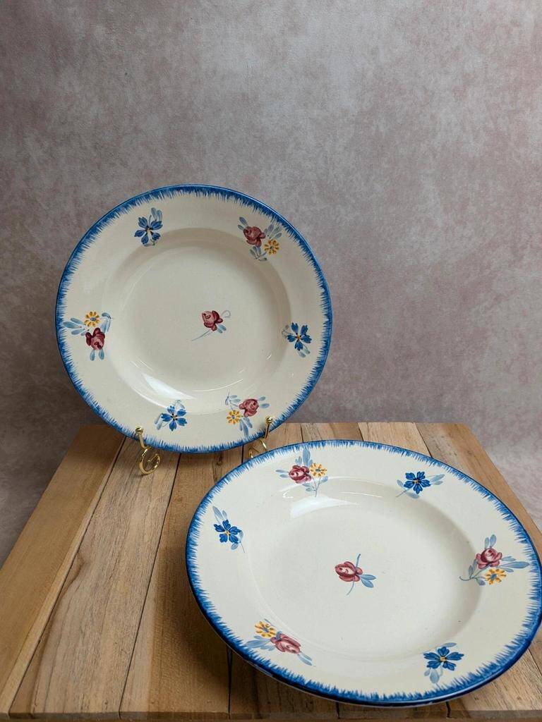Set of 2 vintage deep plates Digoin Sarreguemines Marie-lou Terre de Fer