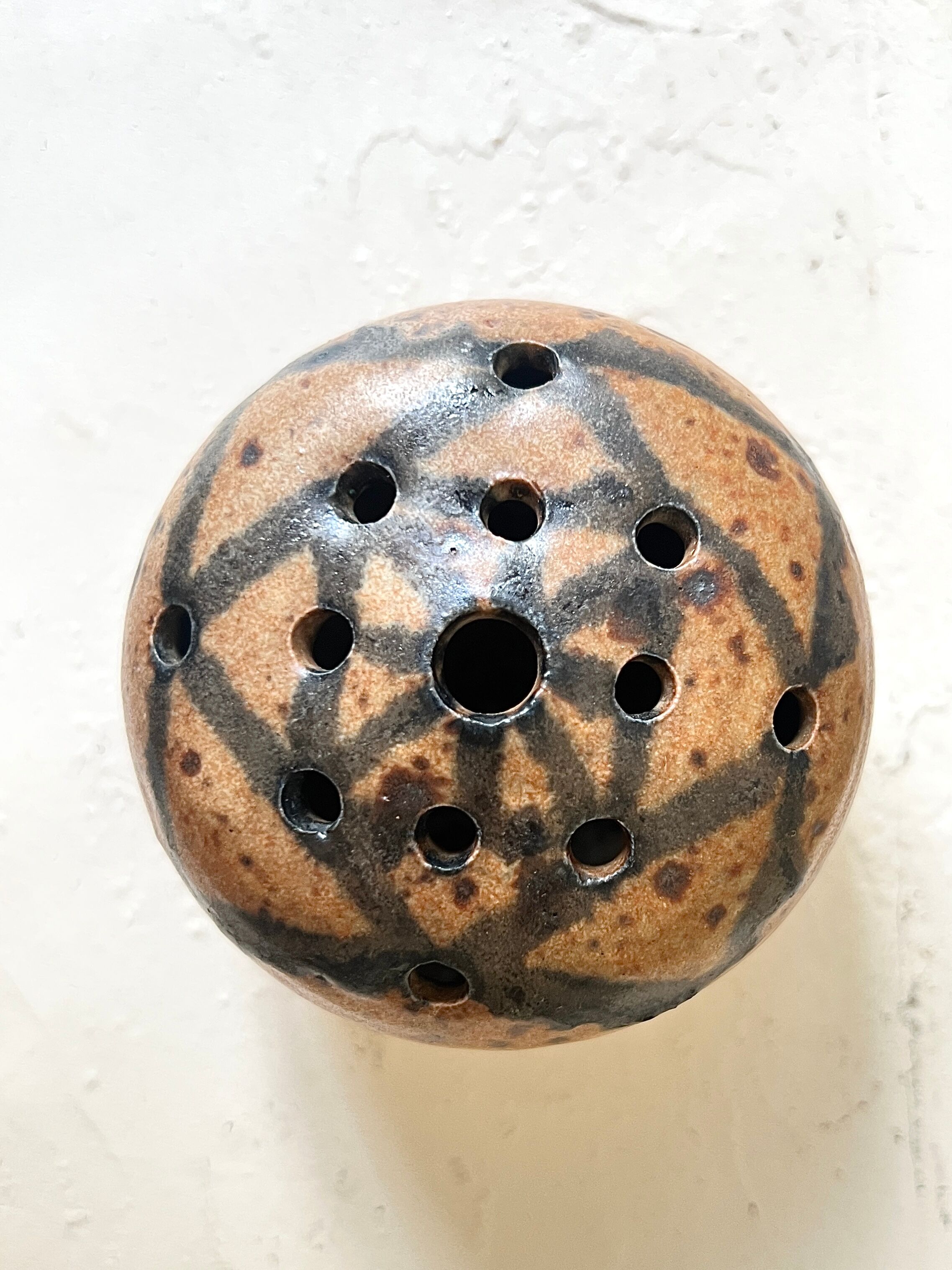 Pyrite stone flower holder signed – brutalist handmade ceramic 1970