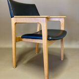 Black leather armchair scandinavian 1950